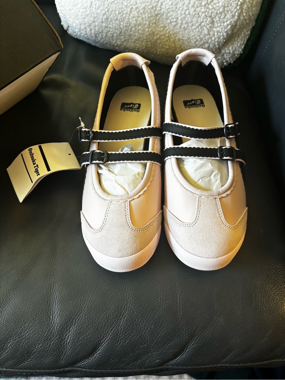 Onitsuka Tiger by Asics Pink Mary Jane Sneakers with Black Straps
